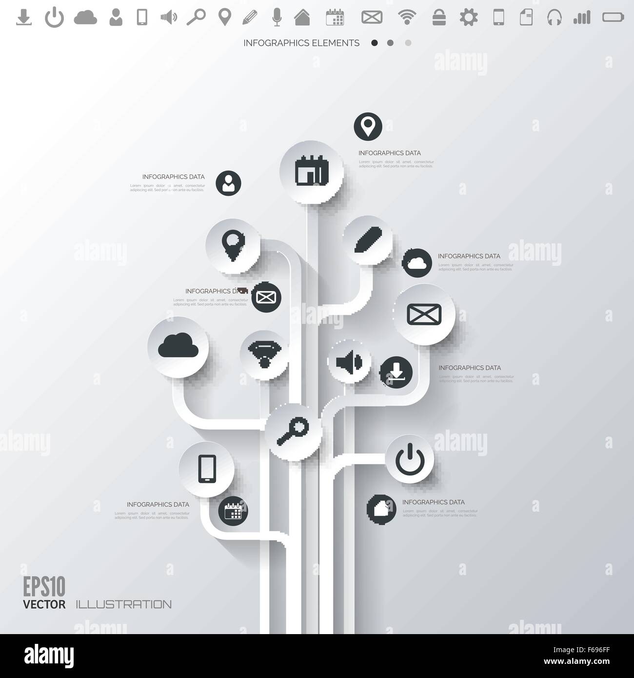 Icon tree. Flat abstract background with web icons. Interface symbols ...
