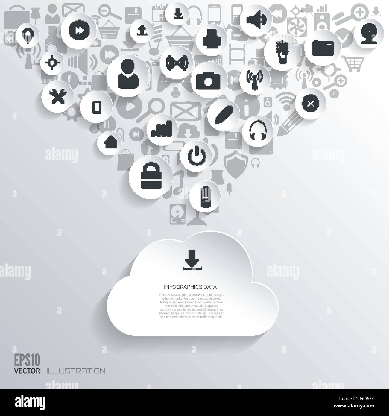 Flat abstract background with web icons. Interface symbols. Cloud ...