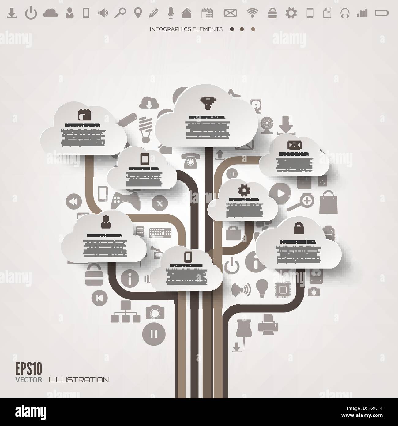Icon tree. Flat abstract background with web icons. Interface symbols ...