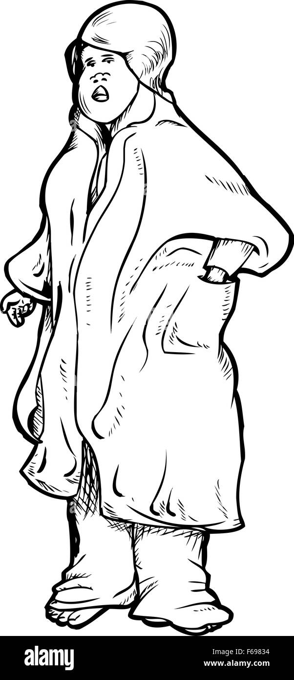 Outline of adult female in bathrobe cartoon Stock Photo