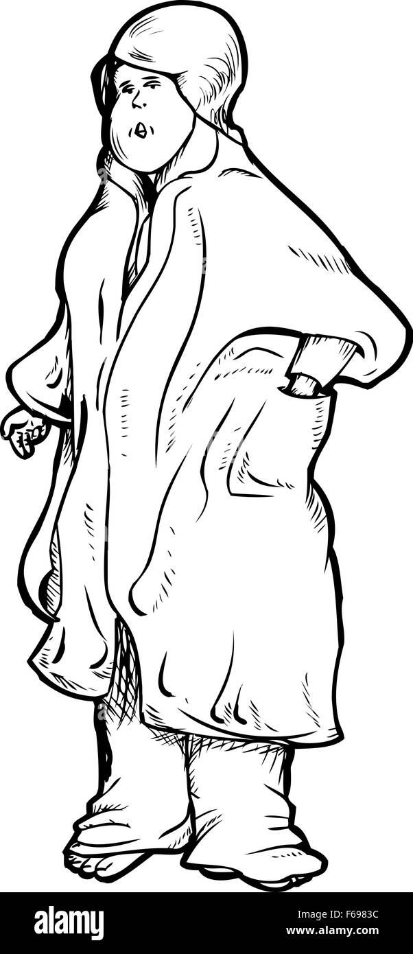 Isolated serious single woman in bathrobe cartoon Stock Photo