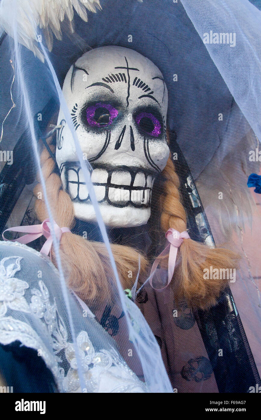 Catrina mannequin outside a shop on 24th Street in The Mission in San Francisco, California. Stock Photo