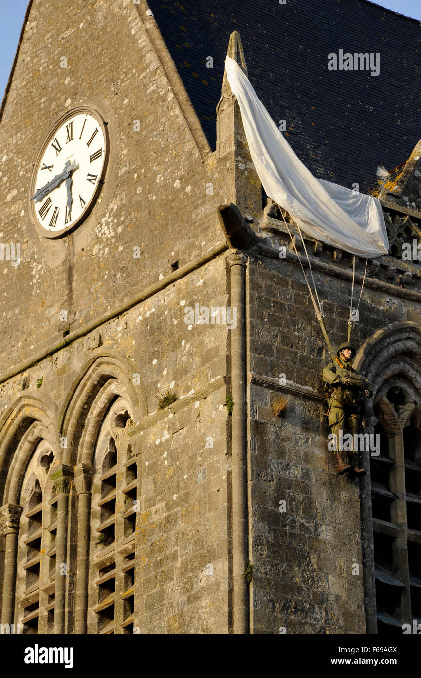 D Day,parachutist John Steele on the church at Sainte Mere Eglise