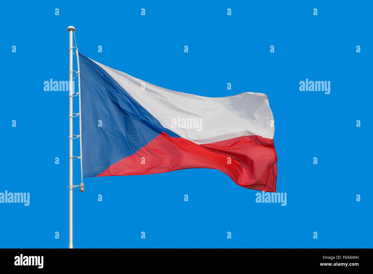 Flag of Czech Republic on pole, with text space around it Stock Photo