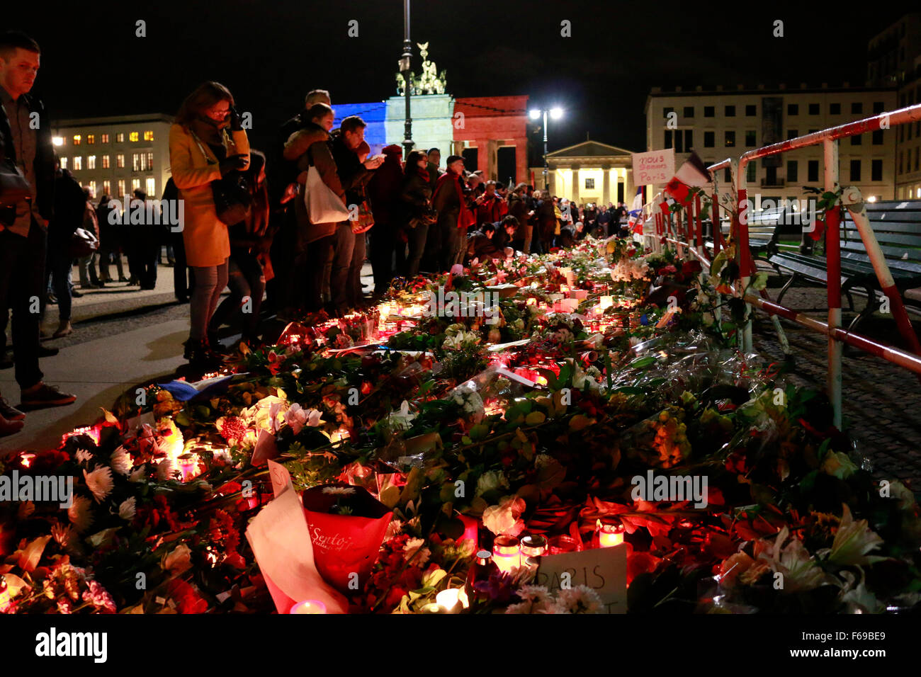 NOVEMBER 14, 2015 - BERLIN: mourning at the French Embassy in Berlin for the victims of the massacres in Paris of November 13, Stock Photo