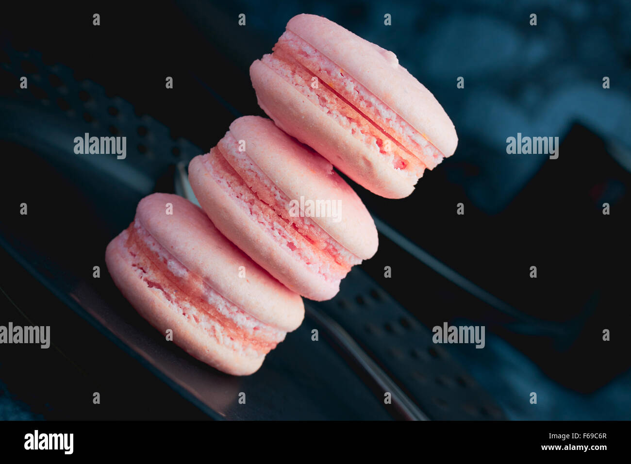 French pink sweet macaroons close up Stock Photo