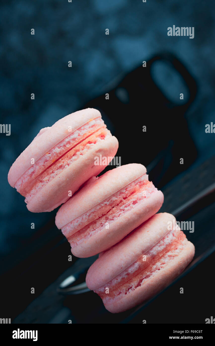 French pink sweet macaroons close up Stock Photo