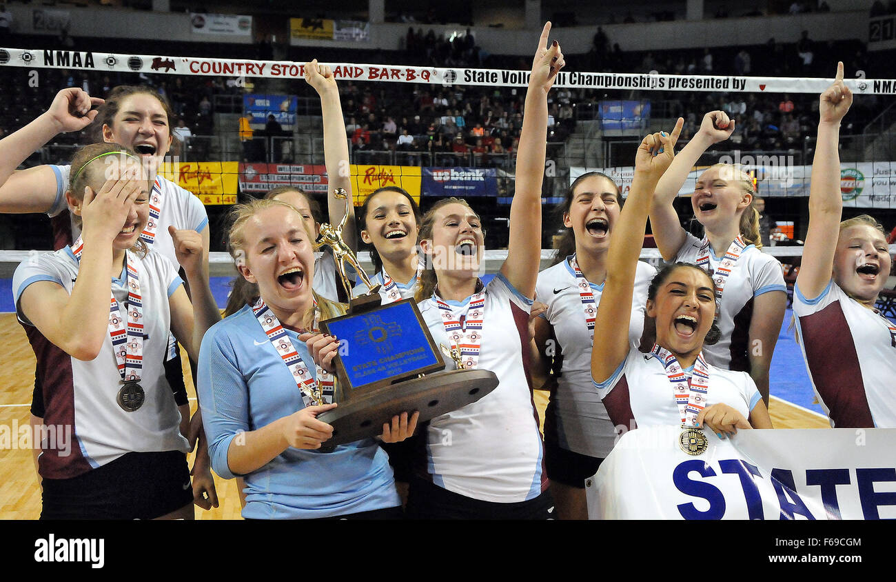Rio Rancho, NM, USA. 14th Nov, 2015. Sandia Prep celebrate their win