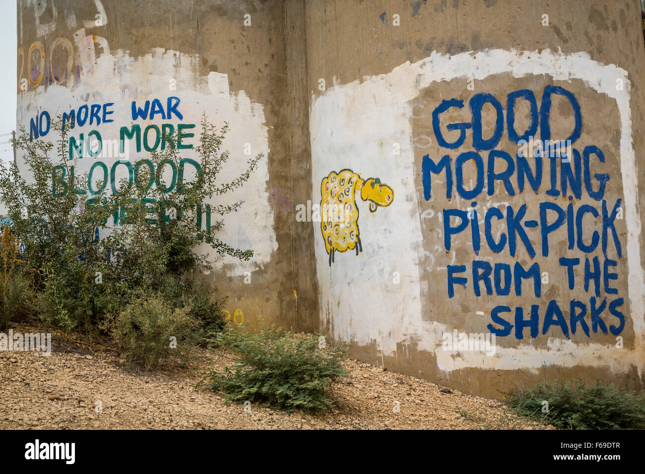 Graffiti at the Kibbutz Gadot in the Golan of Israel, Middle East. Stock Photo