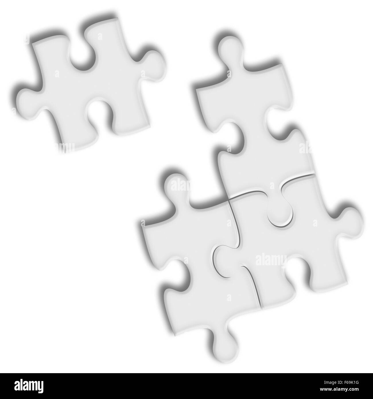 Closeup of puzzle pieces isolated on white background. Team business concept. Highly detailed illustration. Stock Photo