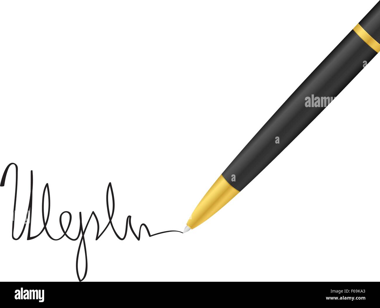 Ballpoint pen and signature on a white background. Vector illustration ...
