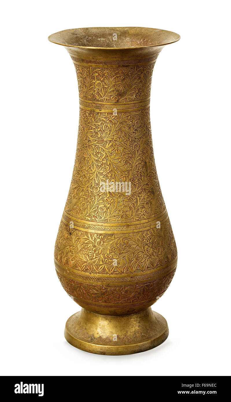 Vintage copper vase closeup isolated on a white background Stock Photo