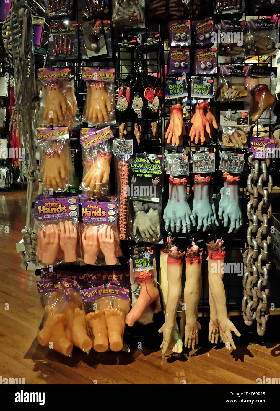 Body part costumes for sale at a large costume store in Greenwich Village, NYC called the Halloween Adventure. Stock Photo