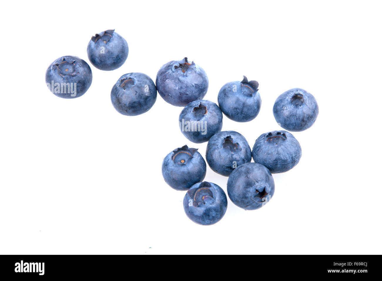 Fresh picked blueberries isolated on white background Stock Photo