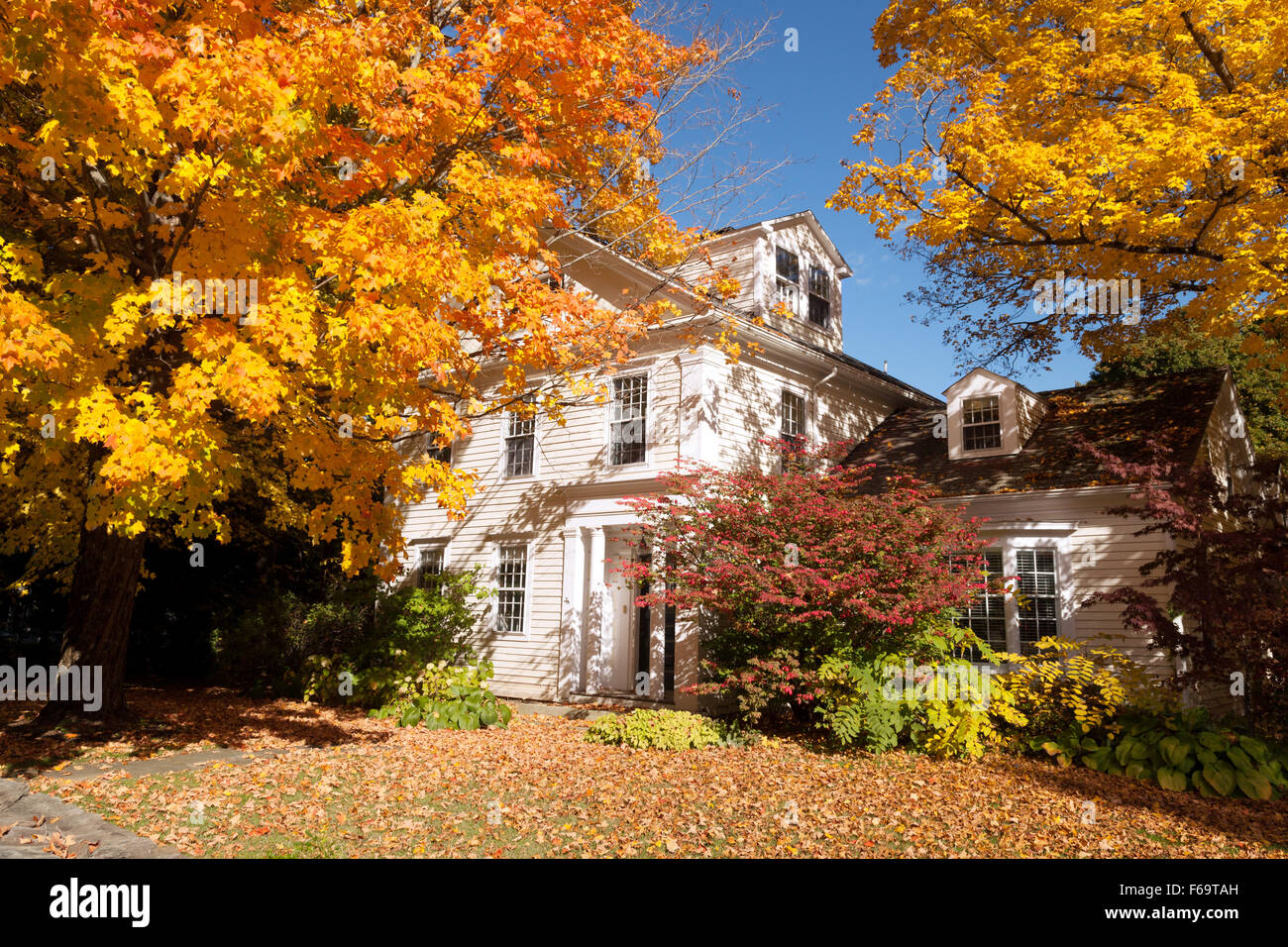 New England house in autumn, Salisbury, Connecticut CT USA Stock Photo