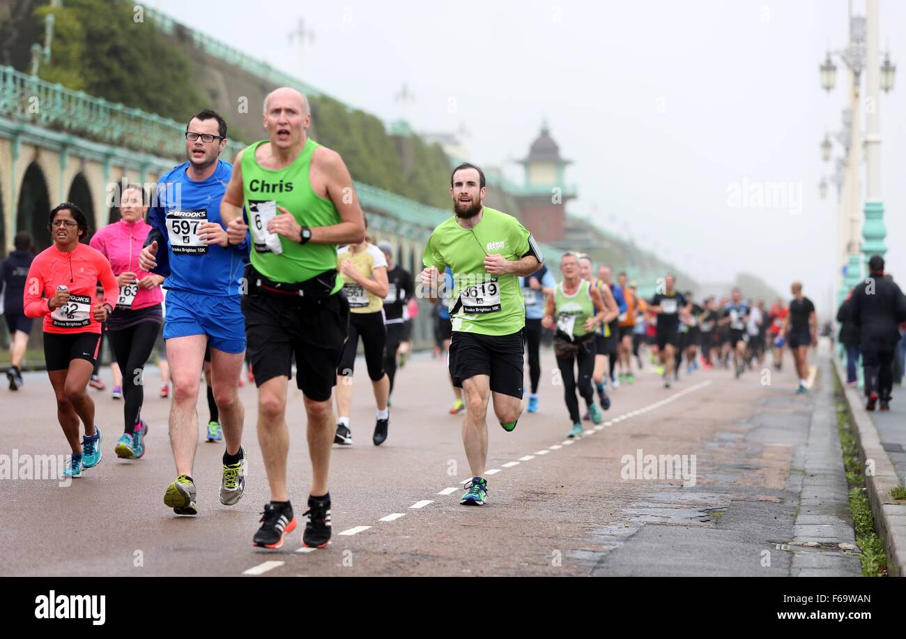 Runners near the finish line of the 1K run in Brighton. Stock Photo