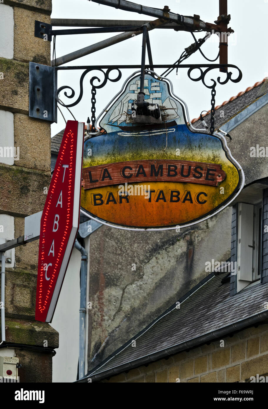 vertical bar Tabac shop sign Audierne Brittany France Stock Photo