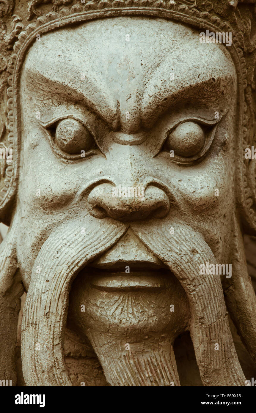 Ancient Chinese Stone Statue Is Outdoor Decoration of Wat Pho Temple at