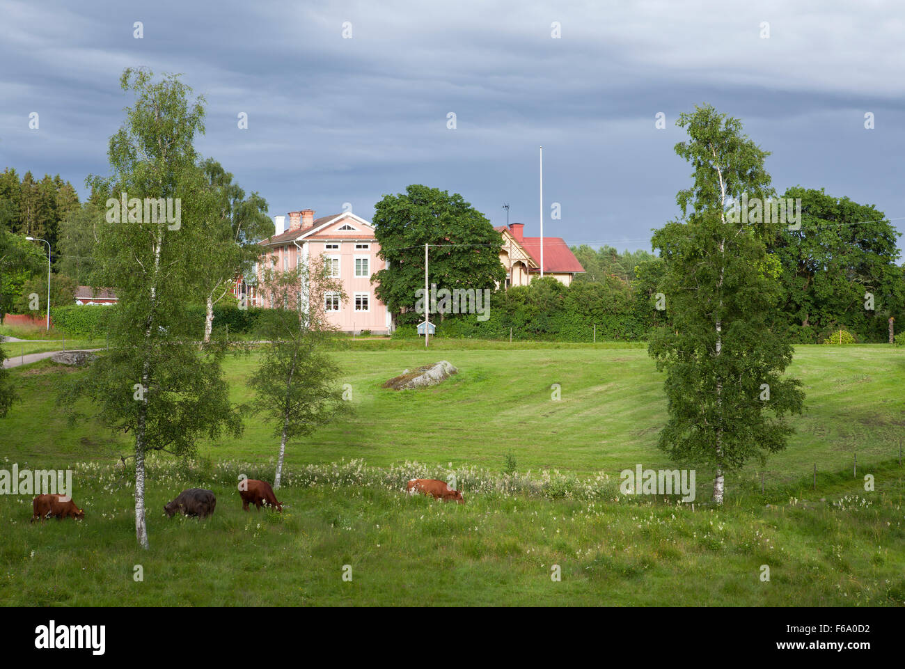 HALSINGLAND, SWEDEN ON JULY 23, 2015. View of a beautiful wooden homestead. UNESCO World Heritage Site. Farmland. Editorial use. Stock Photo