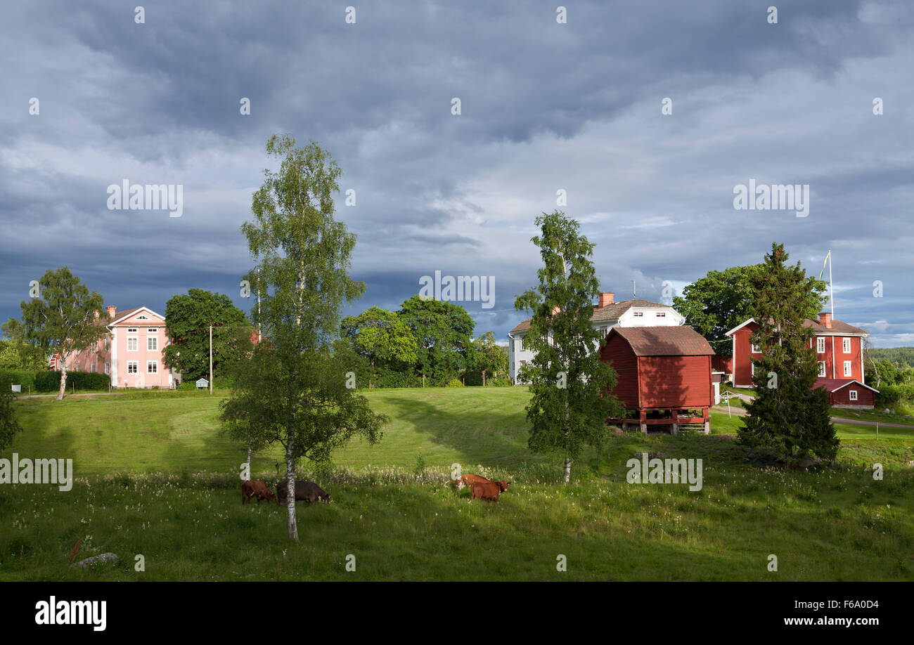 HALSINGLAND, SWEDEN ON JULY 23, 2015. View of a beautiful wooden homestead. UNESCO World Heritage Site. Farmland. Editorial use. Stock Photo