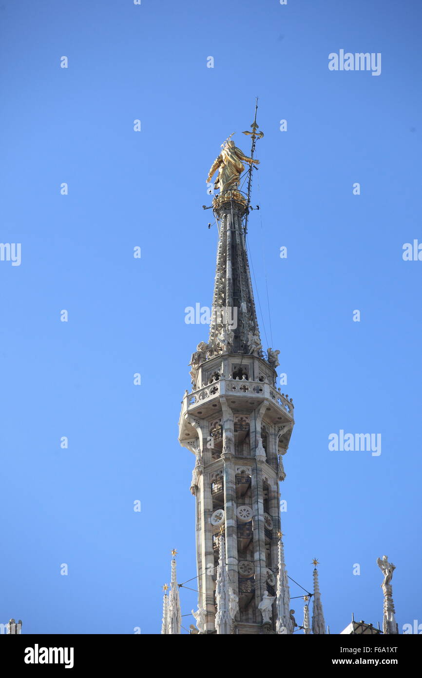 The Madonnina spire or guglia del tiburio ('lantern spire'), one of the main features of the cathedral Stock Photo