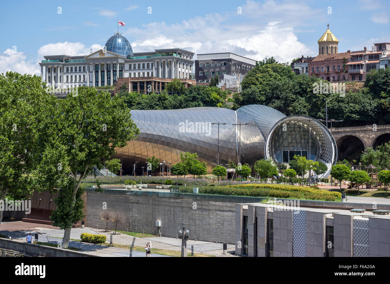 Presidential Palace and concert hall in Rike Park, Tbilisi, Georgia Stock Photo