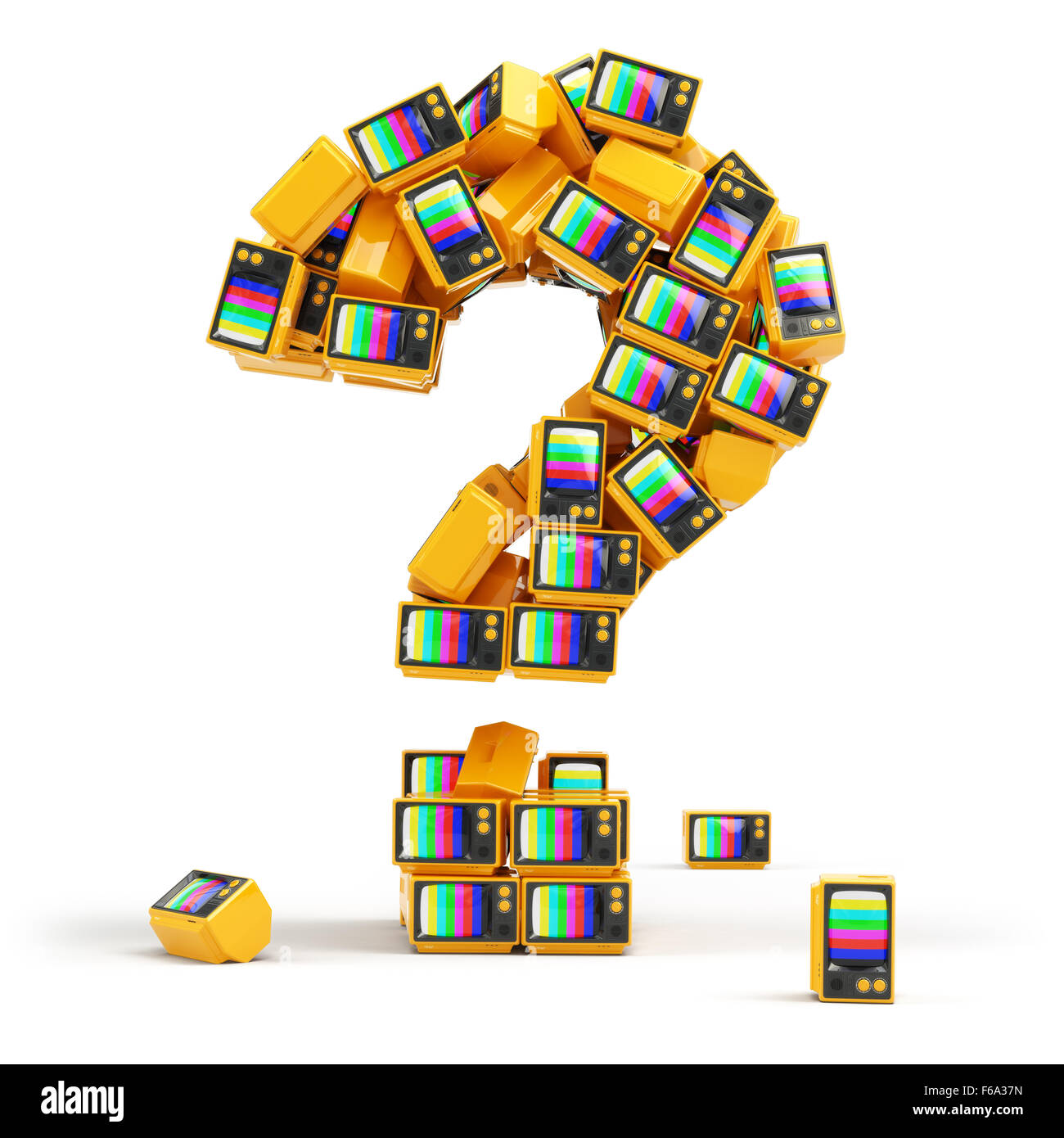 TV broadcasting concept. Question sign from vintage tv with no signal