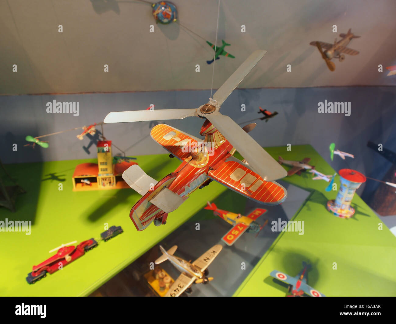 Speelgoedmuseum Deventer, clockwork windup tin toy, Gyrocopter Stock Photo Alamy