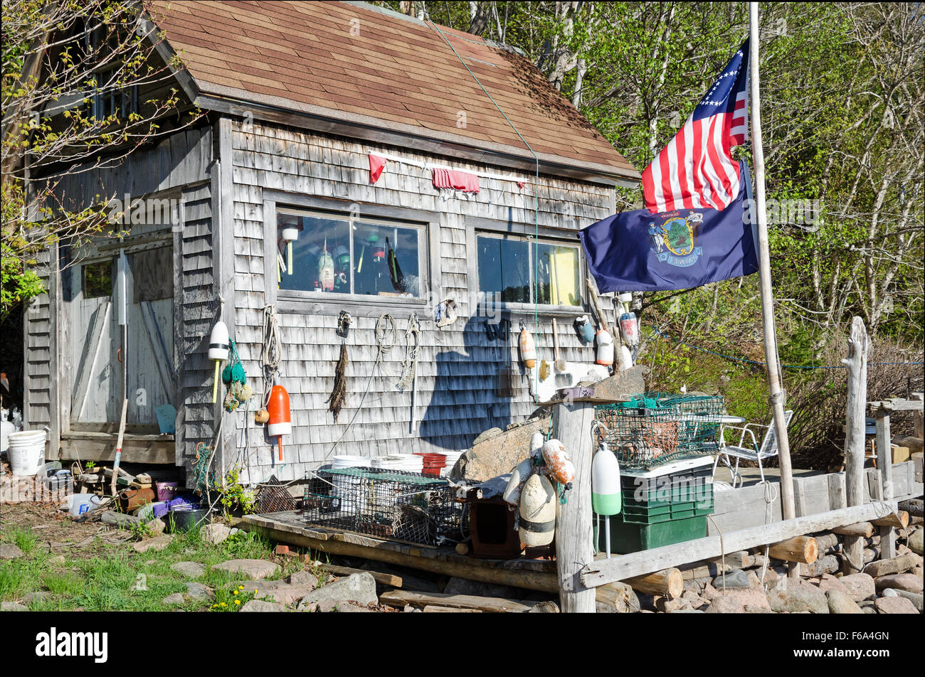 Fishing gear, inc. lobster buoys and traps, on the deck of Otter Creek