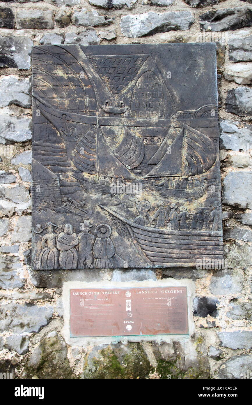 'Launch of the Osborne' bronze panel, Pembroke Dock, Pembrokeshire, Dyfed, Wales, Great Britain, United Kingdom UK, Europe Stock Photo