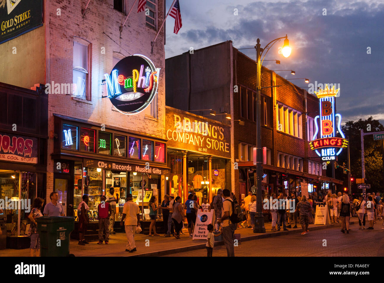 Beale Street at dusk, Memphis, Tennessee, USA Stock Photo