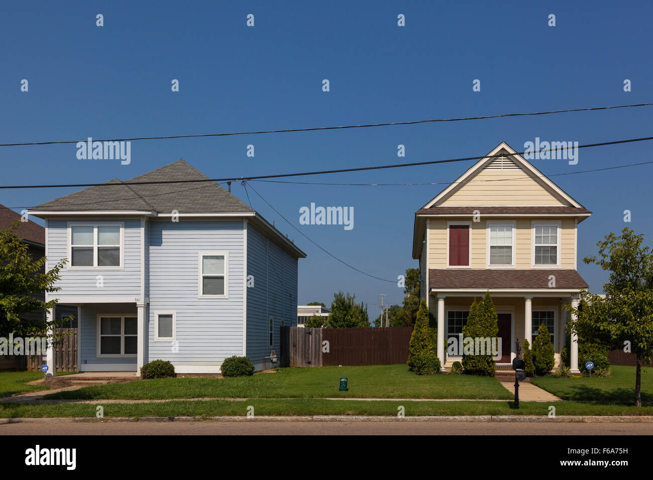 houses in a suburban street, in Memphis, Tennessee, USA Stock Photo