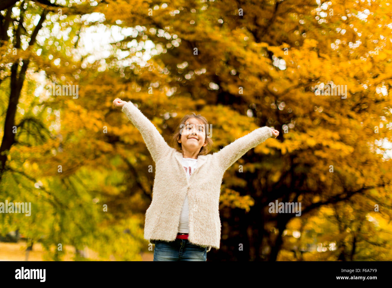 Little girl in the autumn park Stock Photo - Alamy