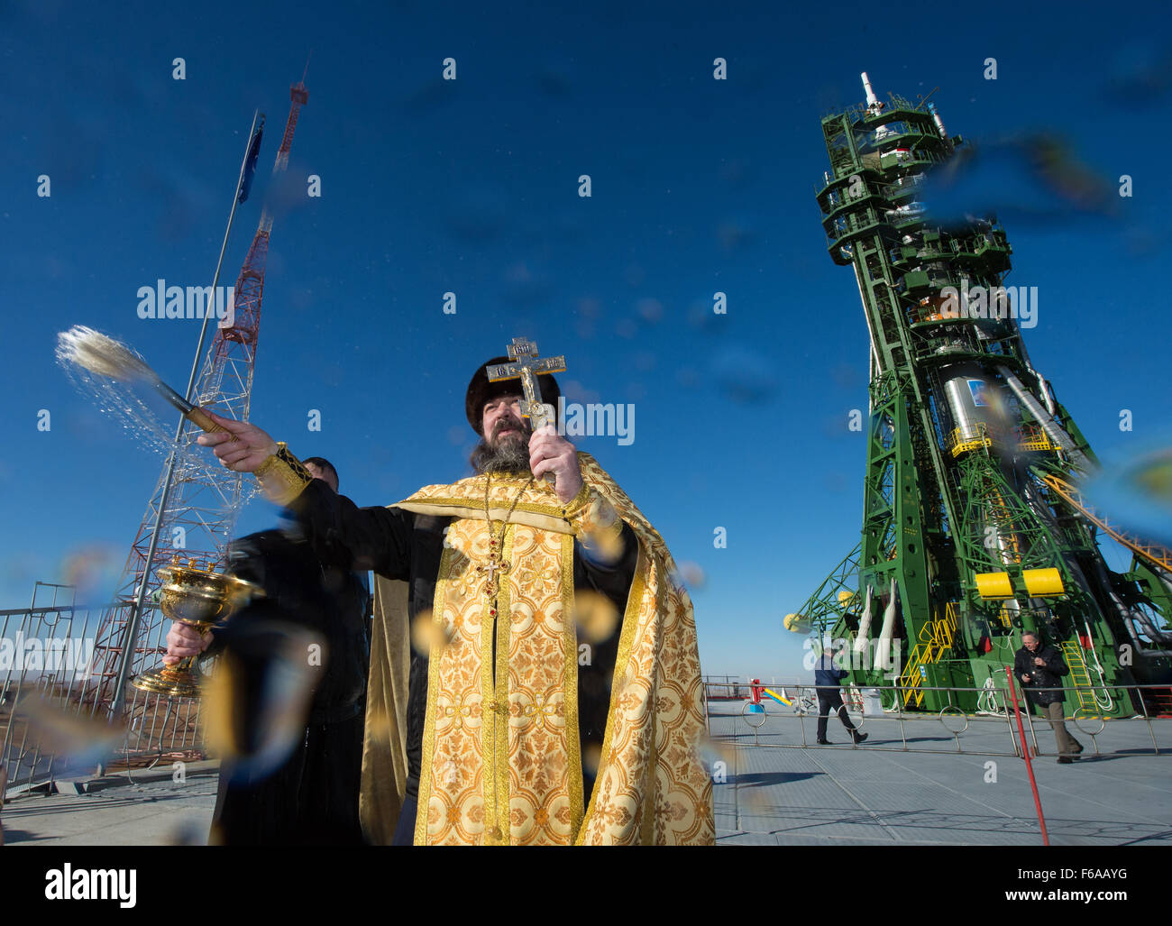 An Orthodox priest blessed the media at Baikonur Cosmodrome before the ...