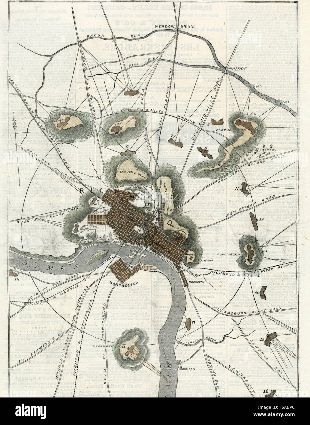 Map of Richmond, Virginia, and its environs, showing the Rebel Stock