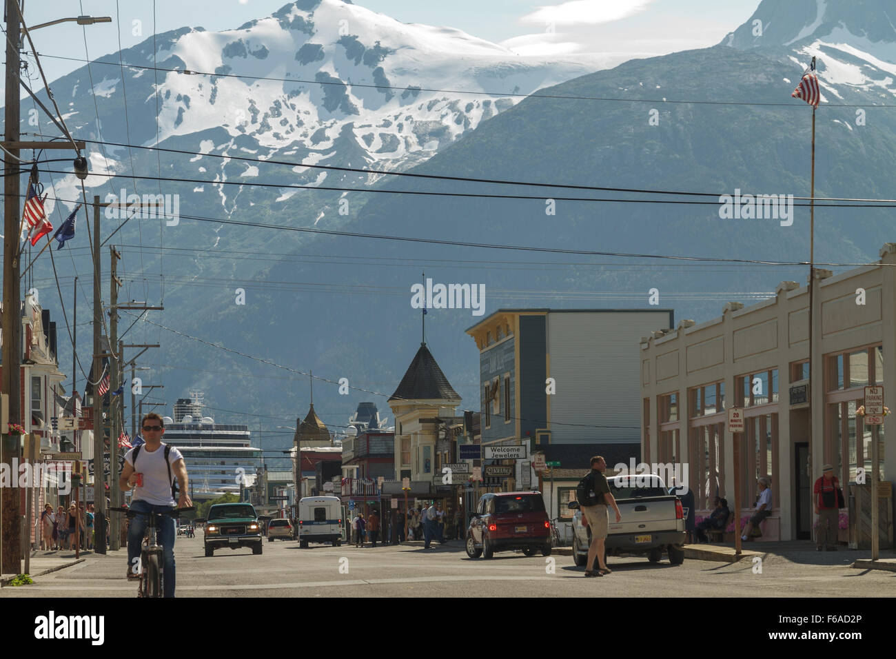 SKAGWAY, ALASKA, USA JULY 12 Main shopping district in the small