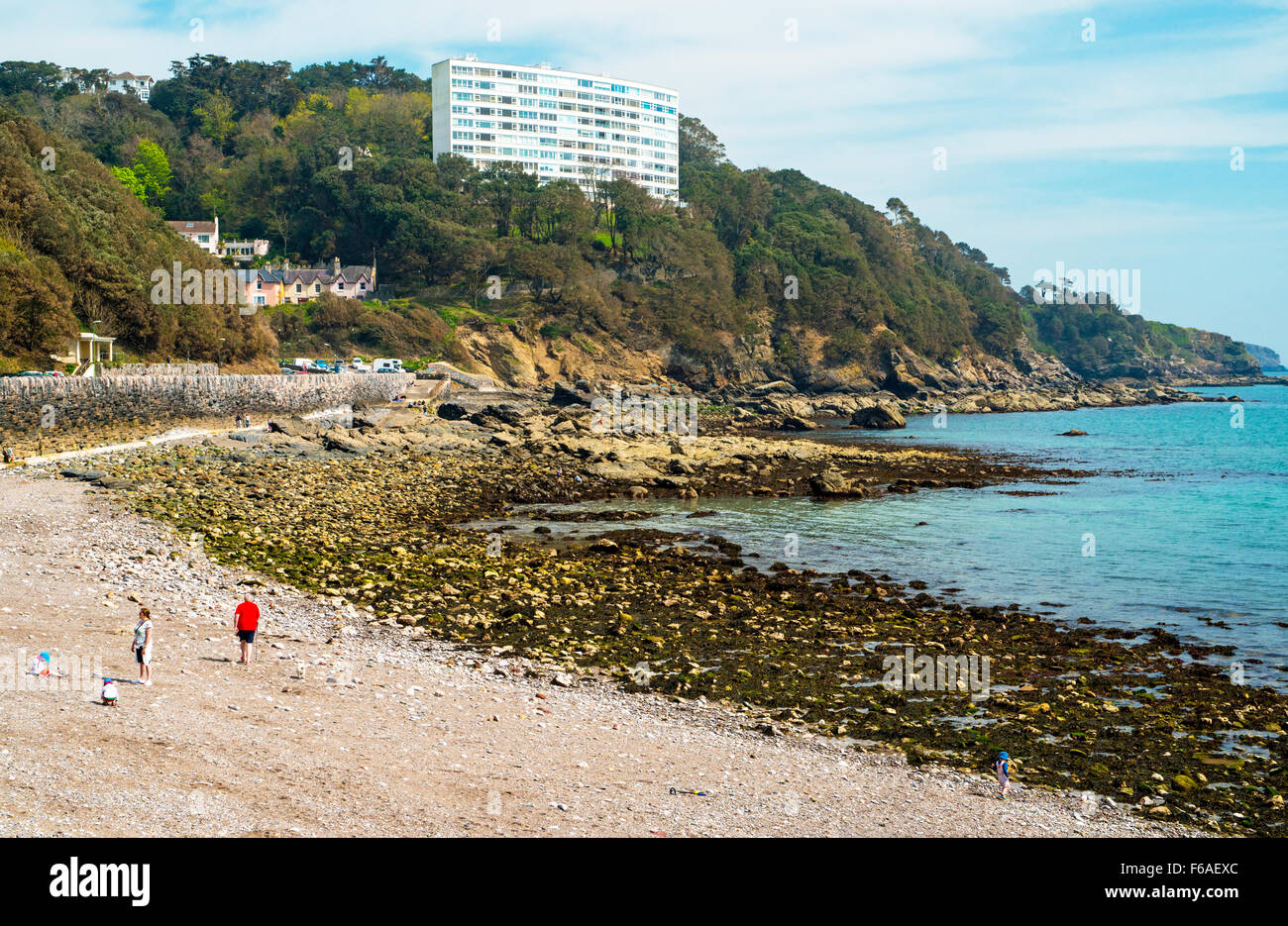 Meadfoot Beach Torbay on the English Riviera,  South Devon, West Country, with people Stock Photo