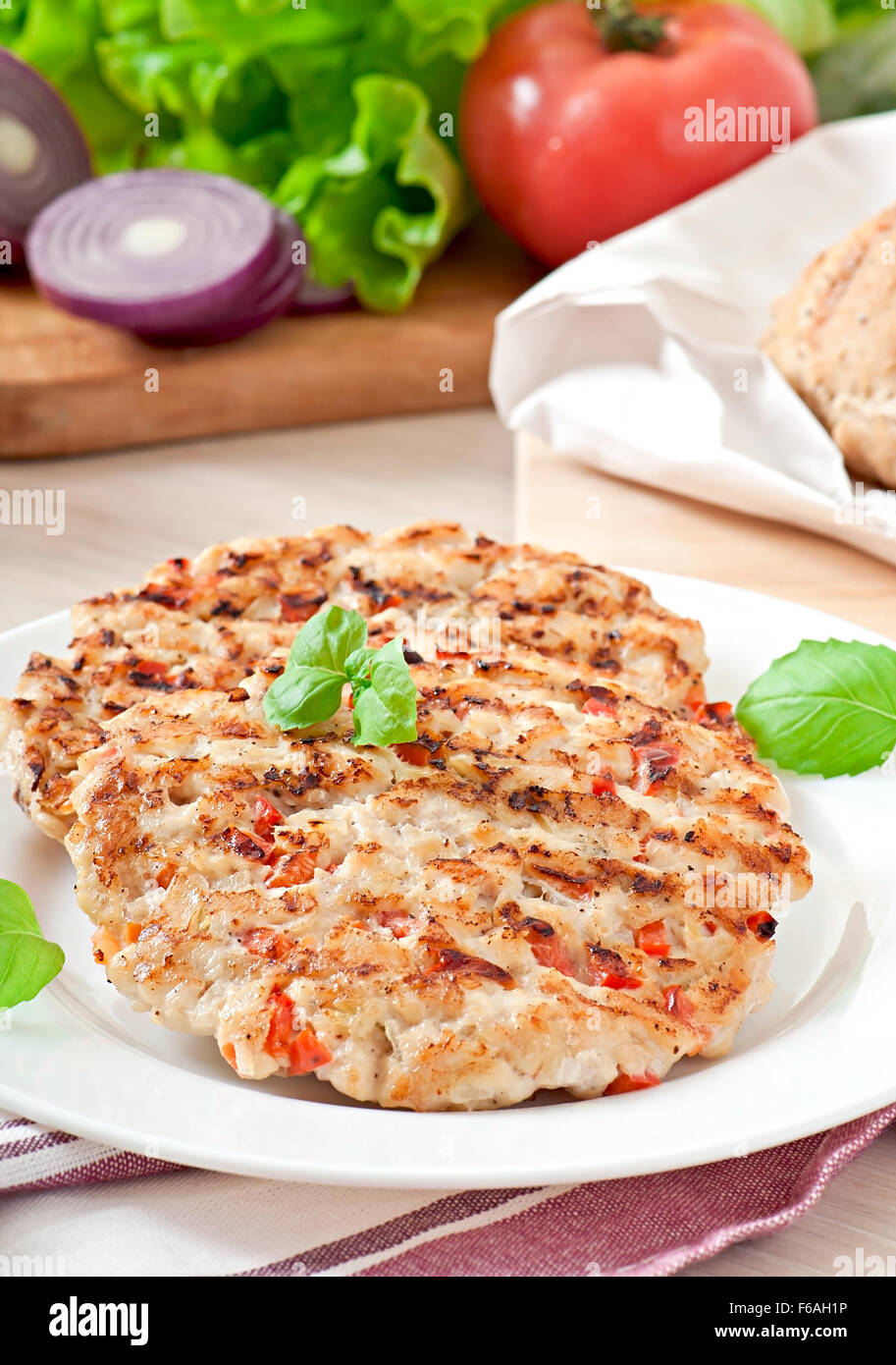 Chicken burgers grilled Stock Photo Alamy