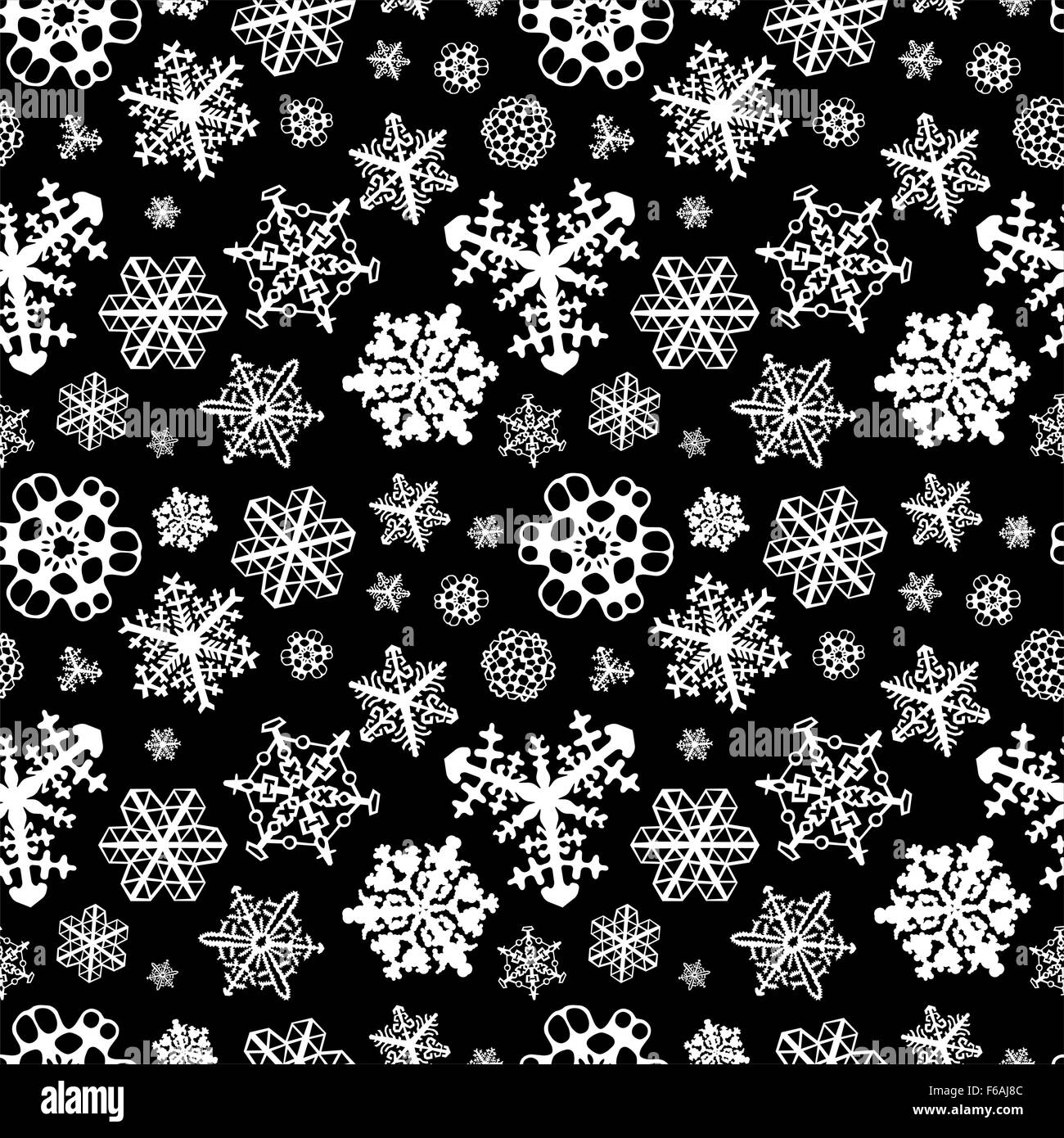 Different white snowflakes on black background seamless pattern Stock ...