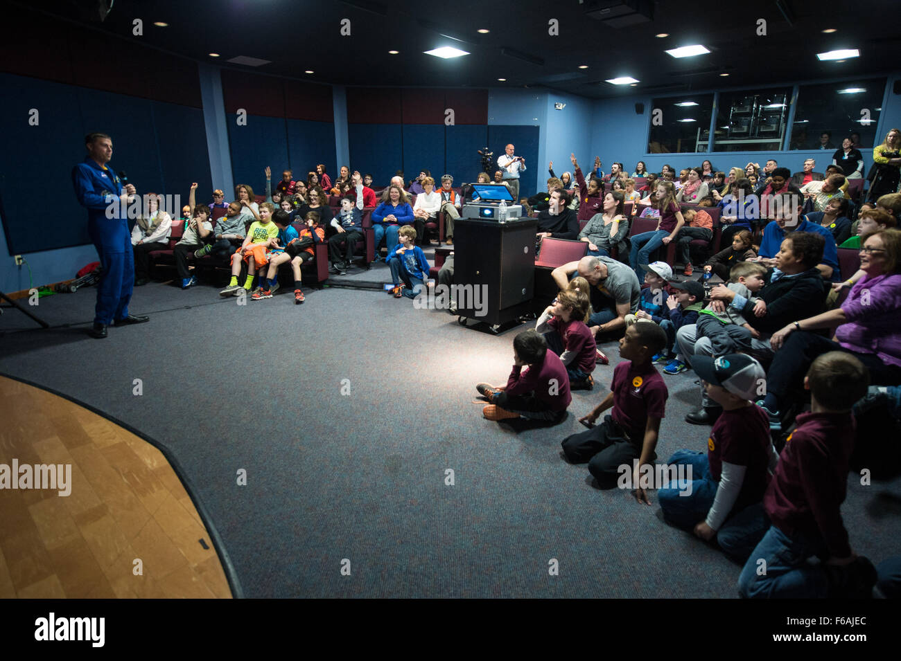 Astronaut Reid Wiseman visits the Maryland Science Center in Baltimore, engaging with the public to share insights from his space missions and promote STEM education. Stock Photo