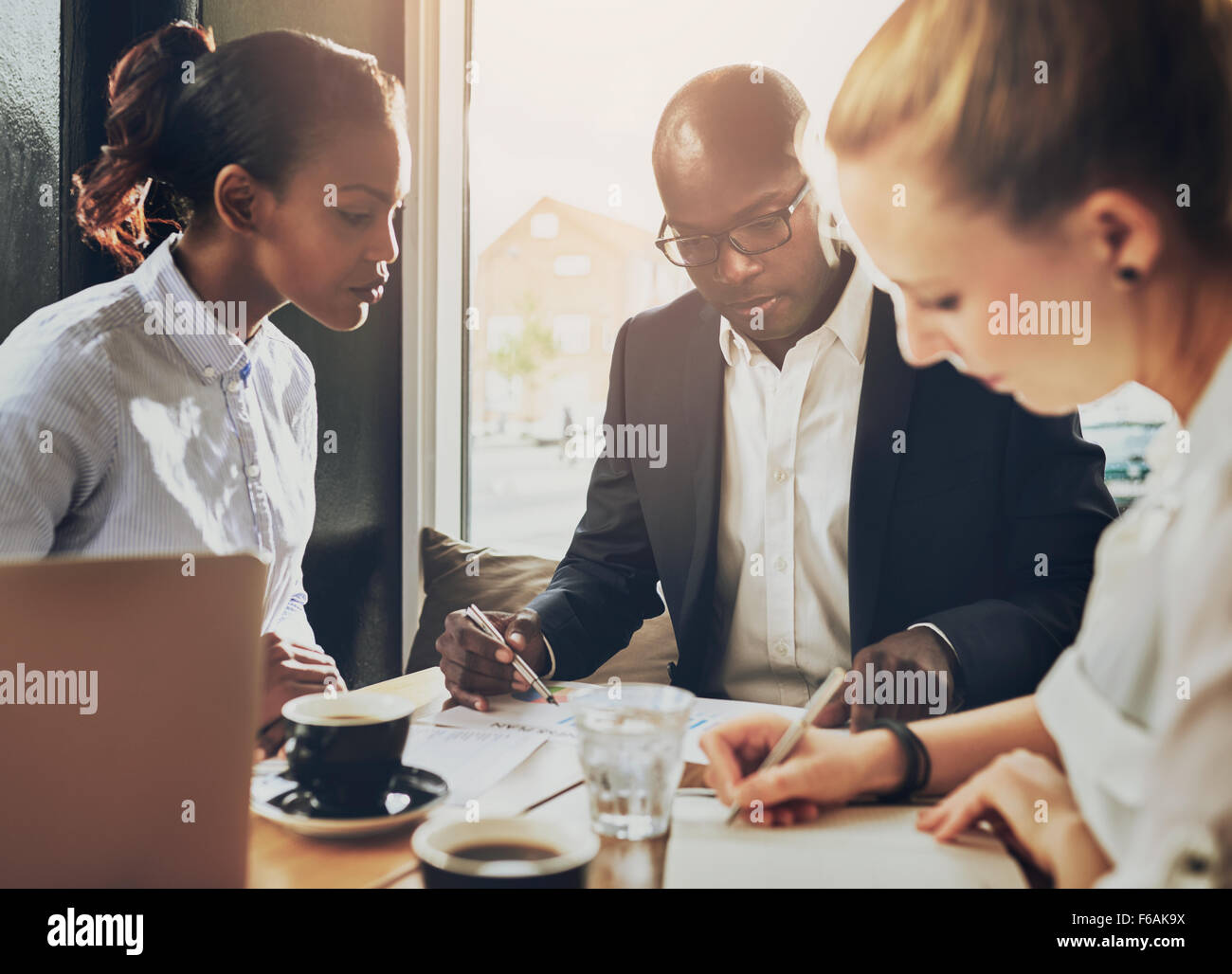 Serious group of business people working, multi ethnic group, business, entrepreneur, start up concept Stock Photo