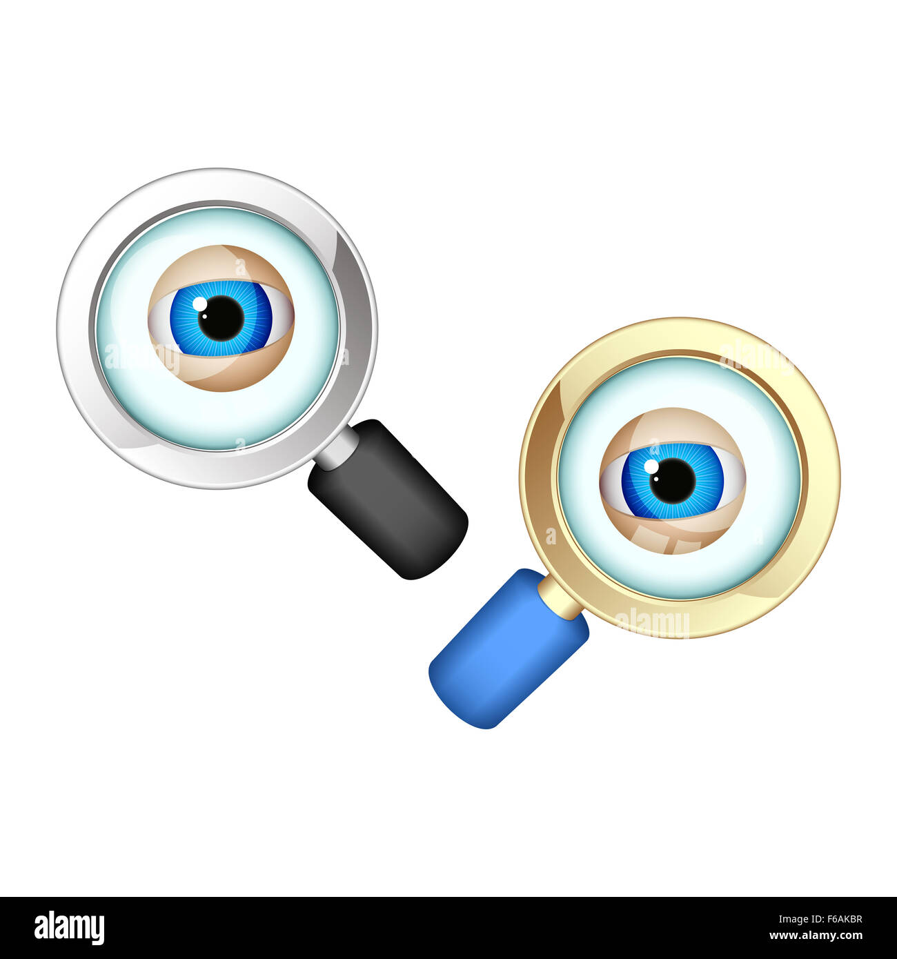 Eyes in magnifying glasses Stock Photo