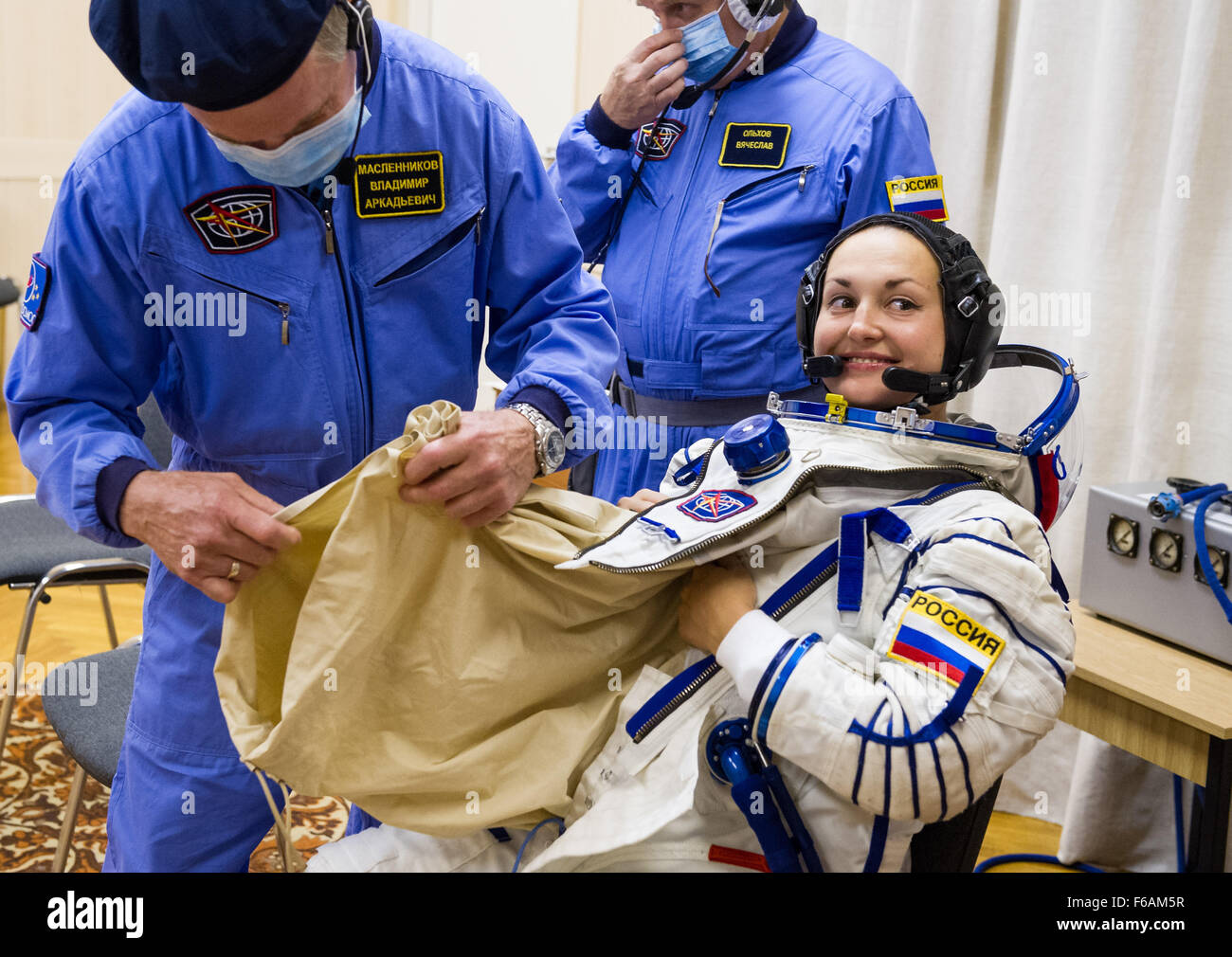 Expedition 41 astronauts, including Andrey Shelepin, suited up for launch preparations at Baikonur Cosmodrome. The astronauts completed their prelaunch activities before embarking on their mission to the International Space Station. Stock Photo