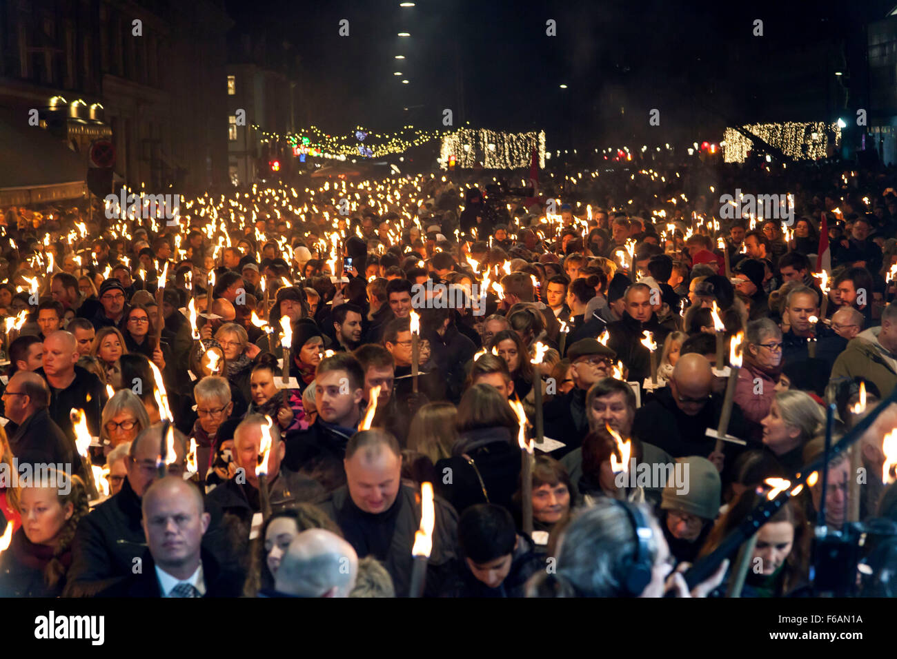 Copenhagen, Denmark. 15th November, 2015. Some 15.000 people participates in the Copenhagen sympathy rally with the victims of Friday’s Paris terror attacks. Credit: OJPHOTOS/Alamy Live News Stock Photo