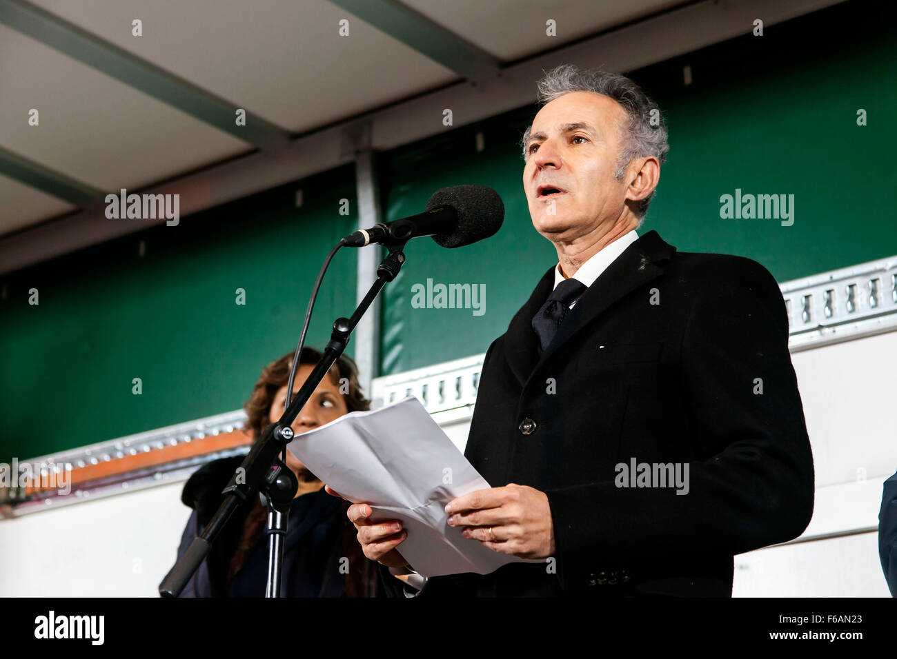 Copenhagen, Denmark. 15th November, 2015. French ambassador to Denmarrk, François Zimeray, speaks at this evenings Copenhagen sympathy rally with the victims of Friday’s Paris terror attacks. Credit: OJPHOTOS/Alamy Live News Stock Photo