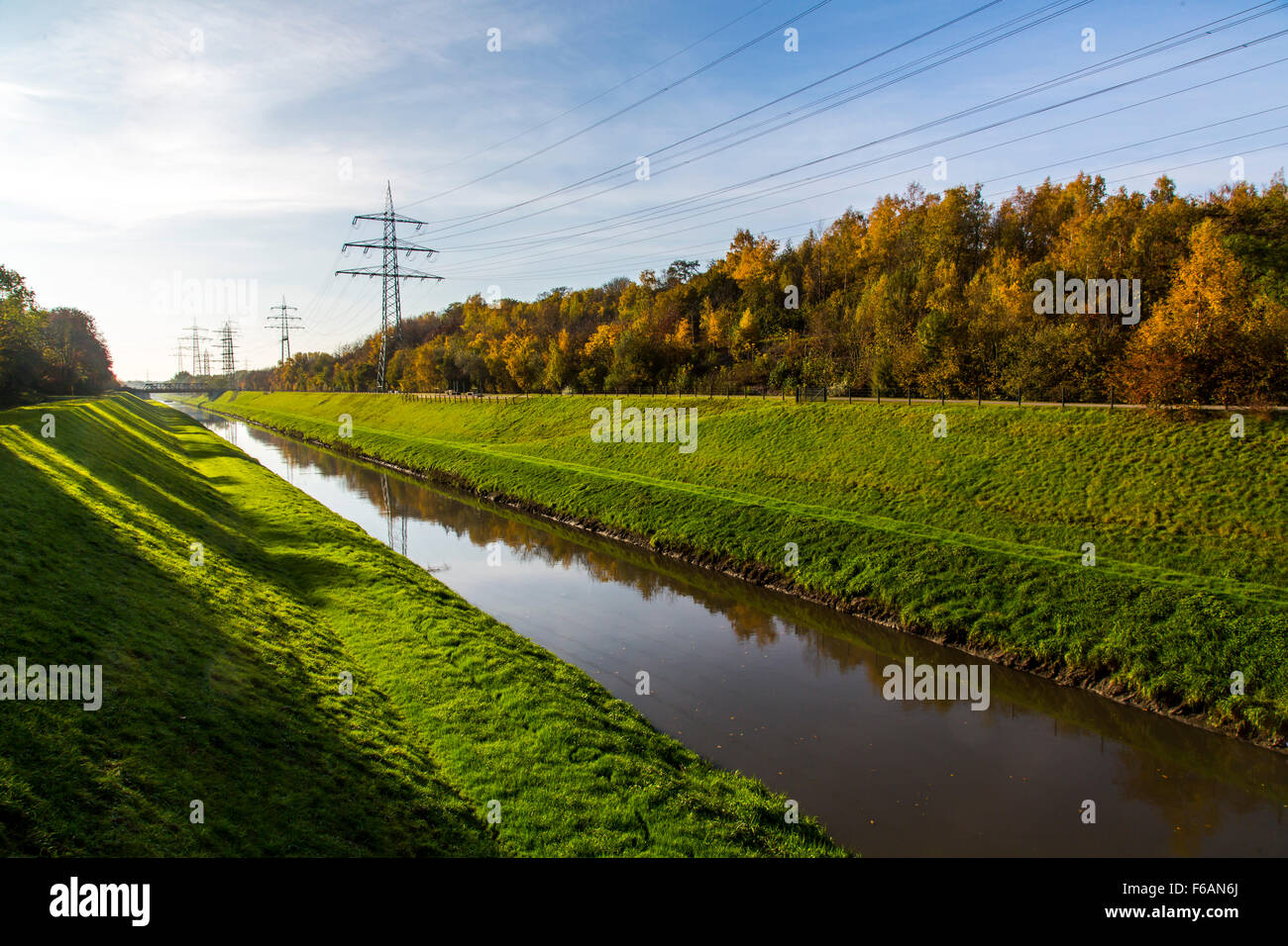 The Emscher, an industrial used river for waste water, passing Nordsternpark in Gelsenkirchen, Germany Stock Photo