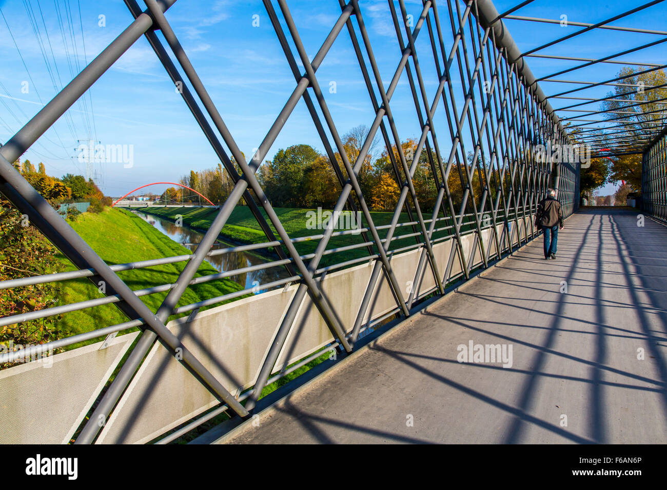 The Emscher, an industrial used river for waste water, passing Nordsternpark in Gelsenkirchen, Germany Stock Photo