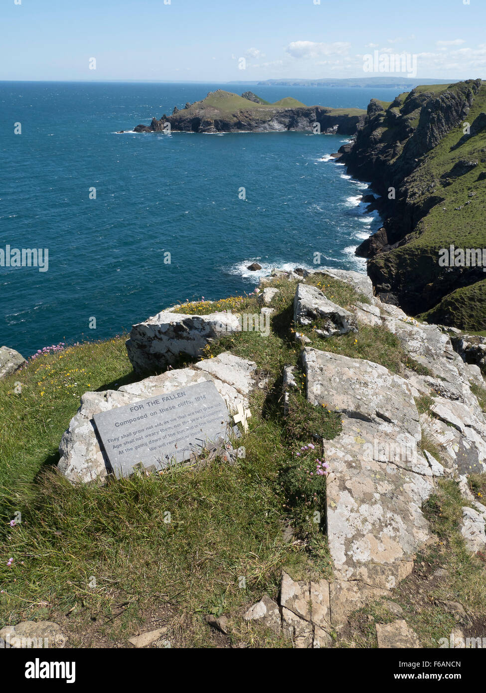For the Fallen Plaque by Laurence Binyon. The South West Coast Path near the Rumps and Pentire Point, North Cornwall Stock Photo