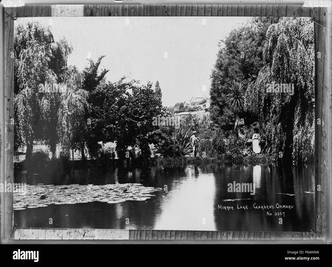 Mirror lake and trees, at the gardens, Oamaru Stock Photo Alamy