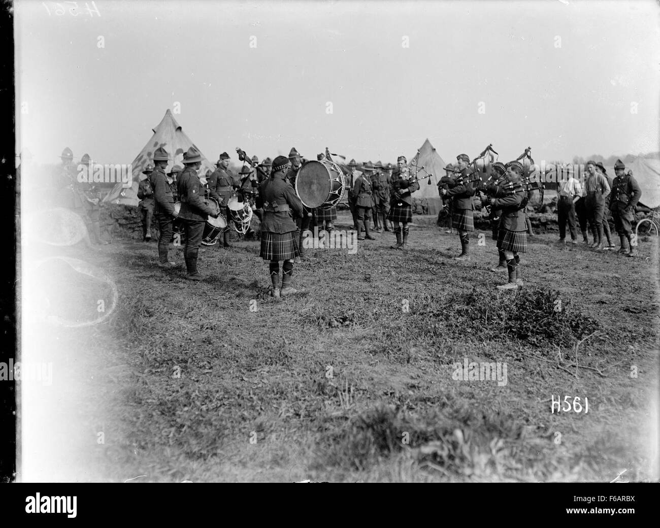 An Auckland Regimental pipe band playing in France during World Stock ...